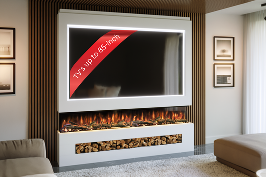 Pre-Built Media Wall P with 82 Inch Electric Fireplace – Delivered Across Mainland UK