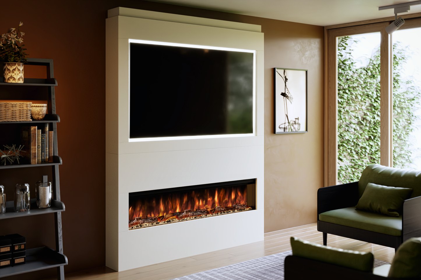 Pre-Built Media Wall Package Q : Featuring the Spectrum Series 60-Inch Electric Fireplace