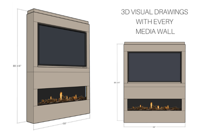 Pre-Built Media Wall Q with 60 Inch Electric Fireplace – Delivered Across Mainland UK