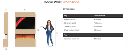 Pre-Built Media Wall Package T : Featuring the Spectrum Series 44-Inch Electric Fireplace