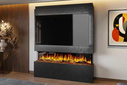 Pre-Built Media Wall V with 60 Inch Electric Fireplace – Delivered Across Mainland UK