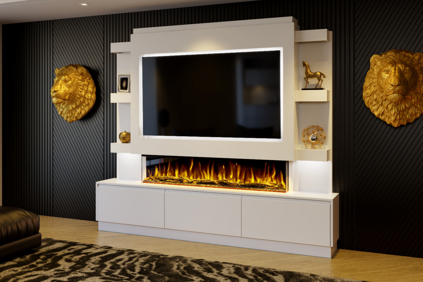 Pre-Built Media Wall S with 60 Inch Electric Fireplace – Delivered Across Mainland UK
