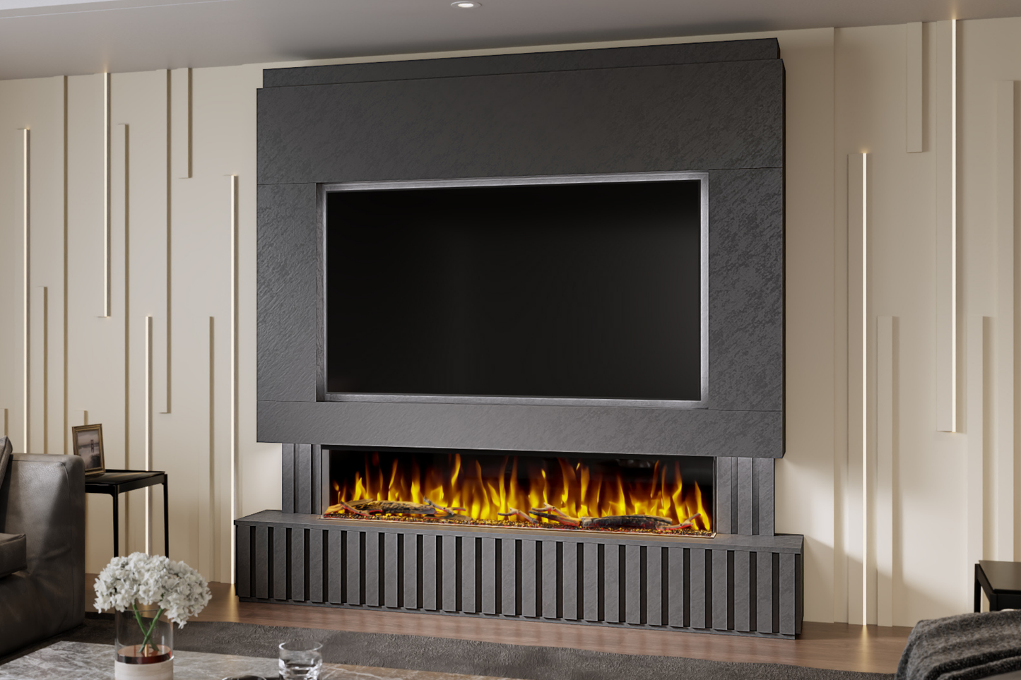 Pre-Built Media Wall U with 60 Inch Electric Fireplace – Delivered Across Mainland UK
