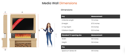 Pre-Built Media Wall Package C : Featuring the Spectrum Series 44-Inch Electric Fireplace