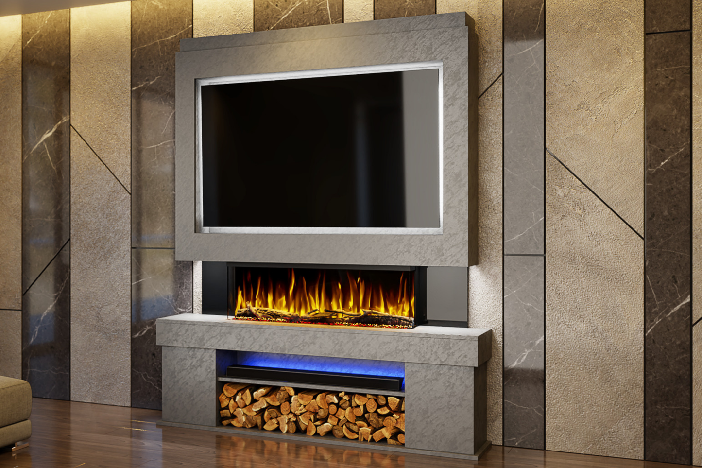 Pre-Built Media Wall C with 44 Inch Electric Fireplace – Delivered Across Mainland UK