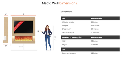 Pre-Built Media Wall Package D : Featuring the Spectrum Series 44-Inch Electric Fireplace