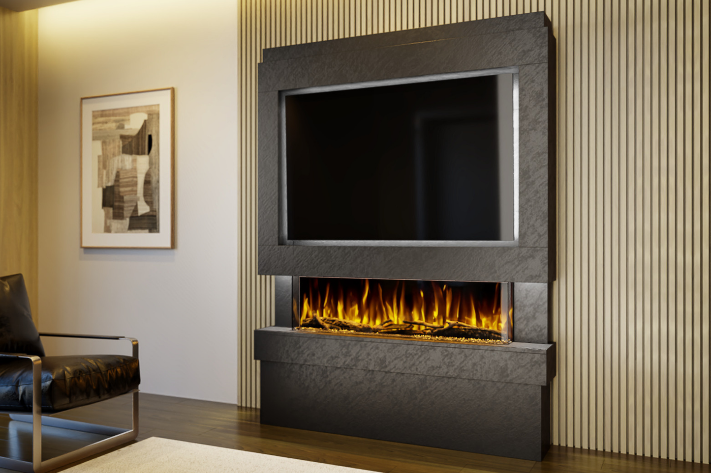 Pre-Built Media Wall Package E : Featuring the Spectrum Series 44-Inch Electric Fireplace