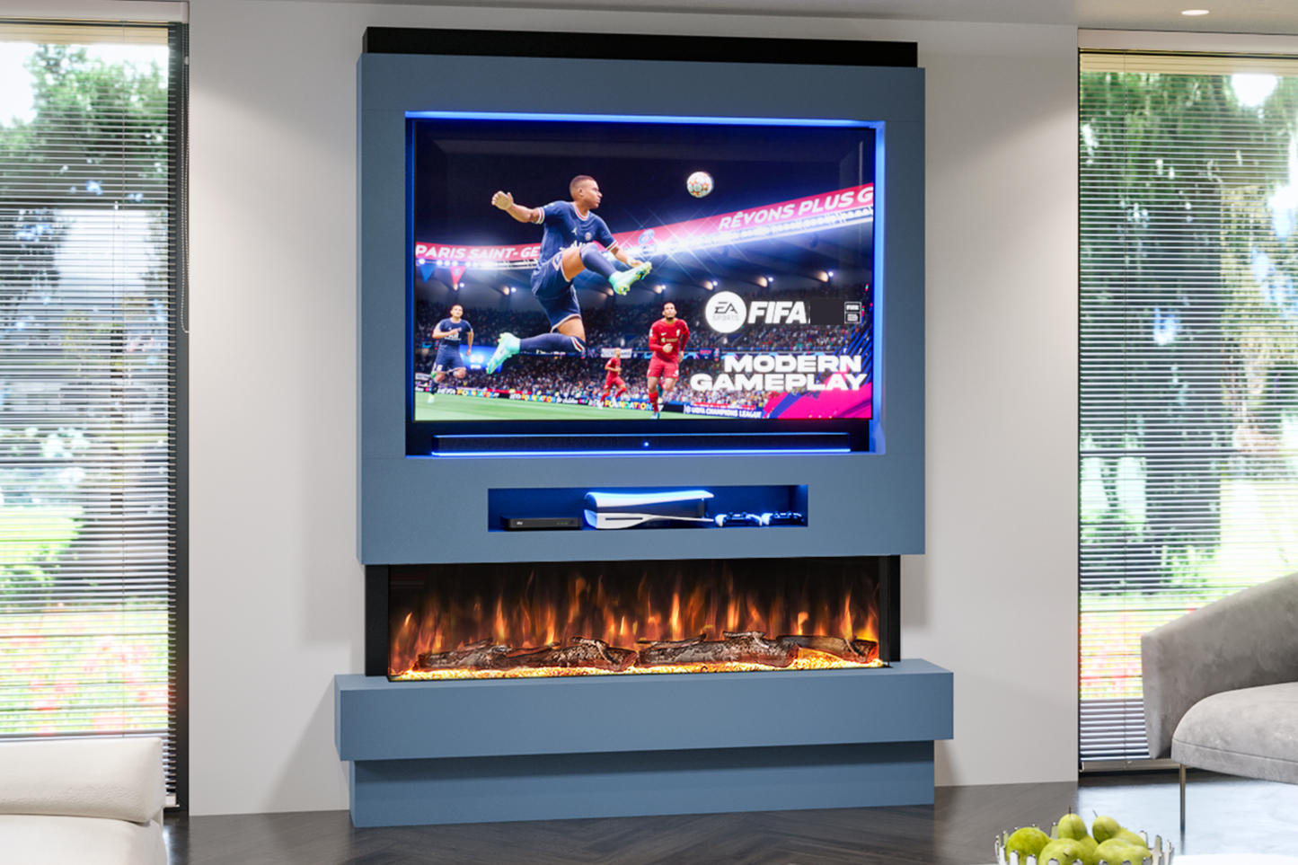Pre-Built Media Wall Package H : Featuring the Spectrum Series 60-Inch Electric Fireplace