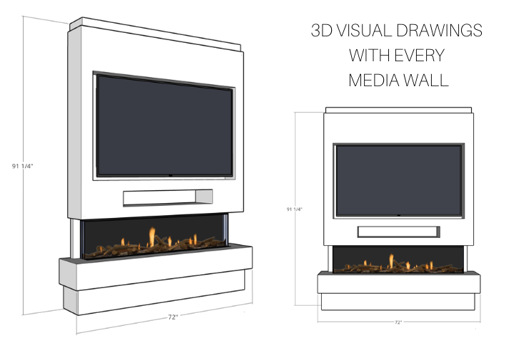 Pre-Built Media Wall H with 60 Inch Electric Fireplace – Delivered Across Mainland UK