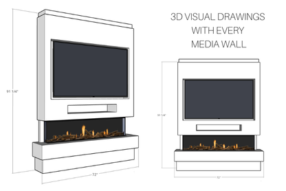 Pre-Built Media Wall H with 60 Inch Electric Fireplace – Delivered Across Mainland UK
