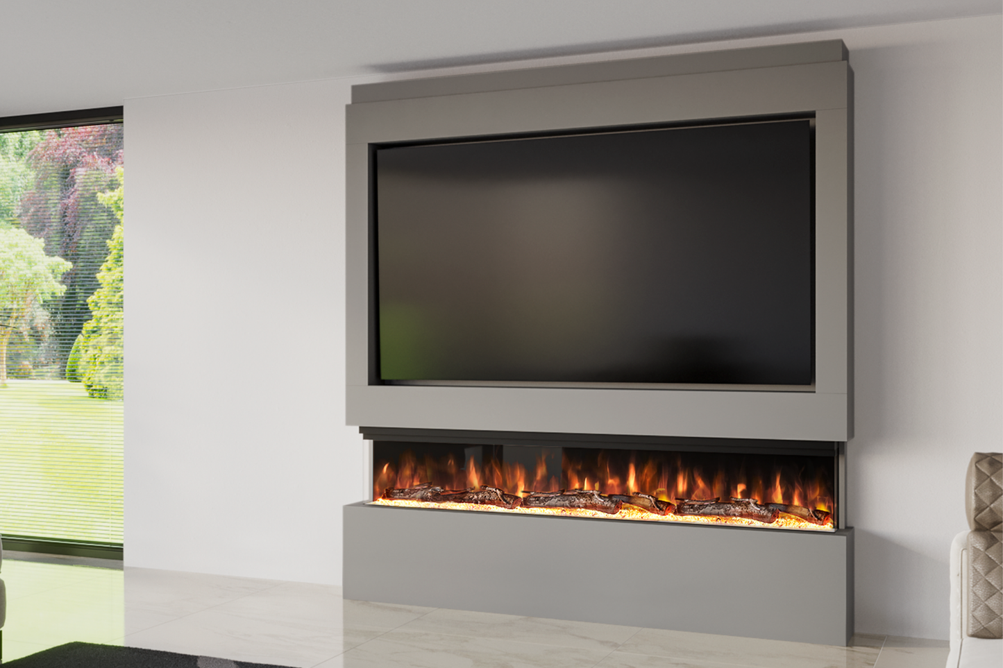 Pre-Built Media Wall Package I : Featuring the Spectrum Series 72-Inch Electric Fireplace