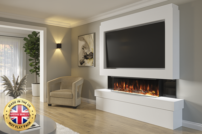 Pre-built media wall package B with slimline electric fireplace and LED lighting
