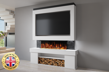 Pre-built media wall package C with 44-inch slimline electric fireplace and LED lighting