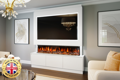 Pre-built media wall package R with 60-inch slimline electric fireplace and LED lighting