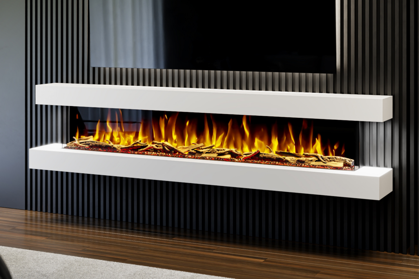 Wall Mounted Electric Fireplace E – 95" Suite with 82" LED Fireplace | 2 Finishes | UK Delivery