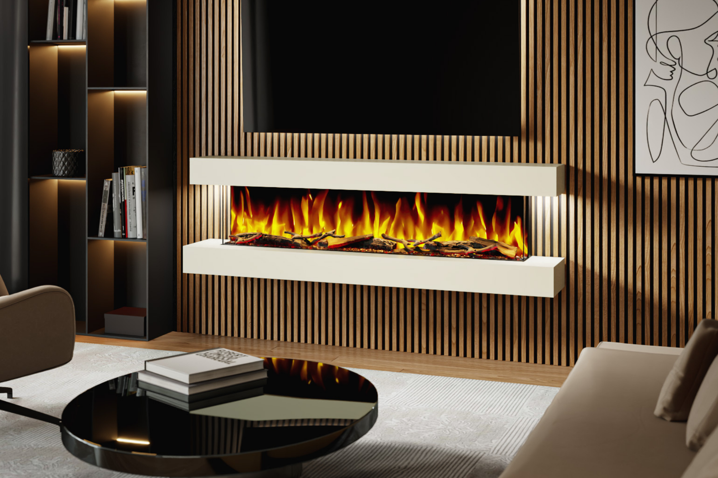 Wall Mounted Electric Fireplace C– 72" Suite with 60" LED Fireplace | 4 Finishes | UK Delivery