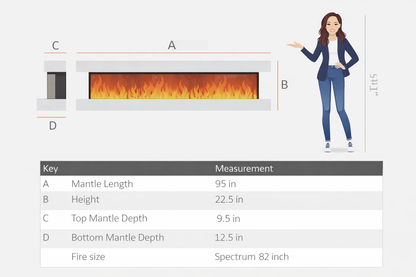 Wall Mounted Electric Fireplace E – 95" Suite with 82" LED Fireplace | 2 Finishes | UK Delivery