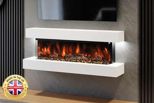 Slim black wall-mounted electric fireplace with LED flame – Fireplaces Central
