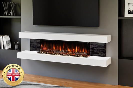 Slim WHITE wall-mounted electric fireplace with LED flame – Fireplaces Central